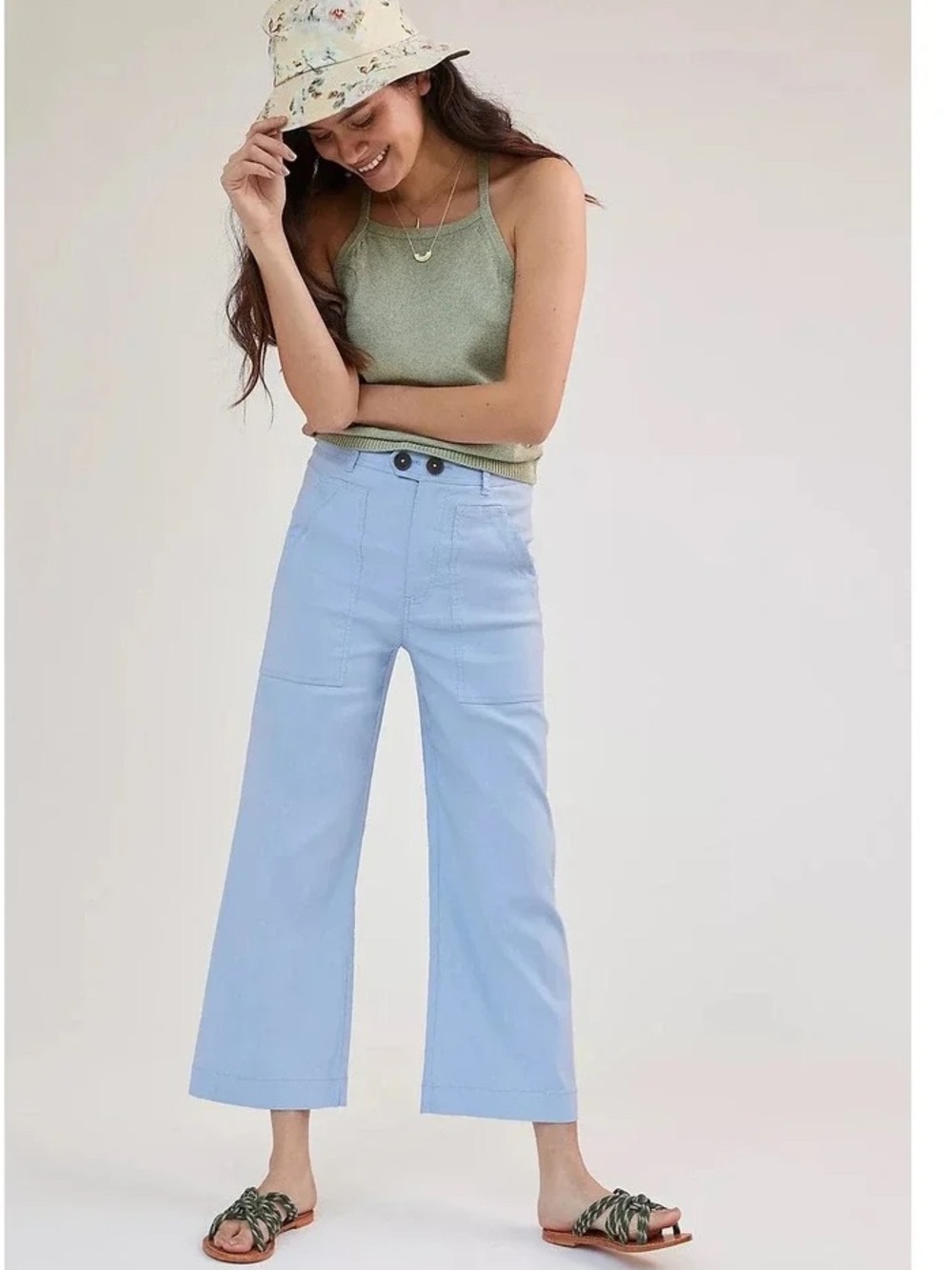 Anthropologie Maeve Women’s 4 Arlo Wide Leg High Rise Cropped Light Blue Read*